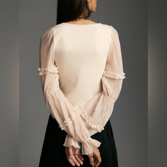Anthropologie Cream Pleated Top - Picture 3 of 13